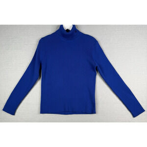 Lauren Ralph Lauren Turtleneck Sweater Womens L Black Label Blue Ribbed Preppy
